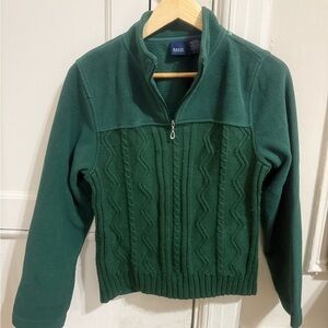 Tear drop zipper Green Half-Zip Cable Knit Fleece Sweater